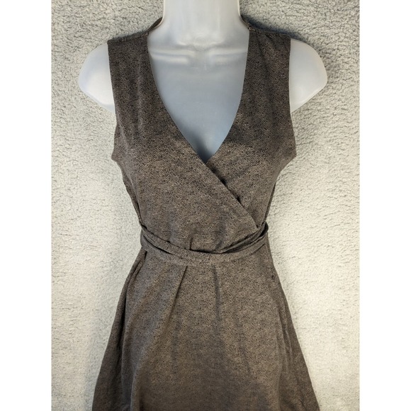 Toad & Co Small Womens Organic Cotton Waist Tie V-Neck Brown Midi Dress Pockets - Picture 5 of 12